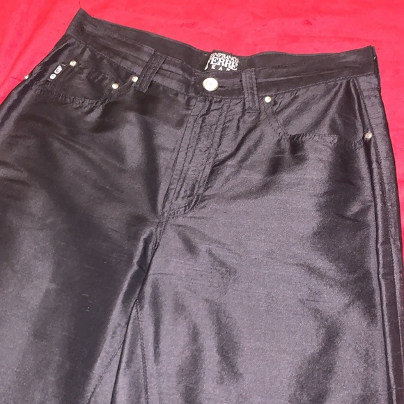 Gianfranco Ferre Jeans Vintage 90s Black Shiny Linen Blend Straight Pants Sz 2 - Picture 2 of 8